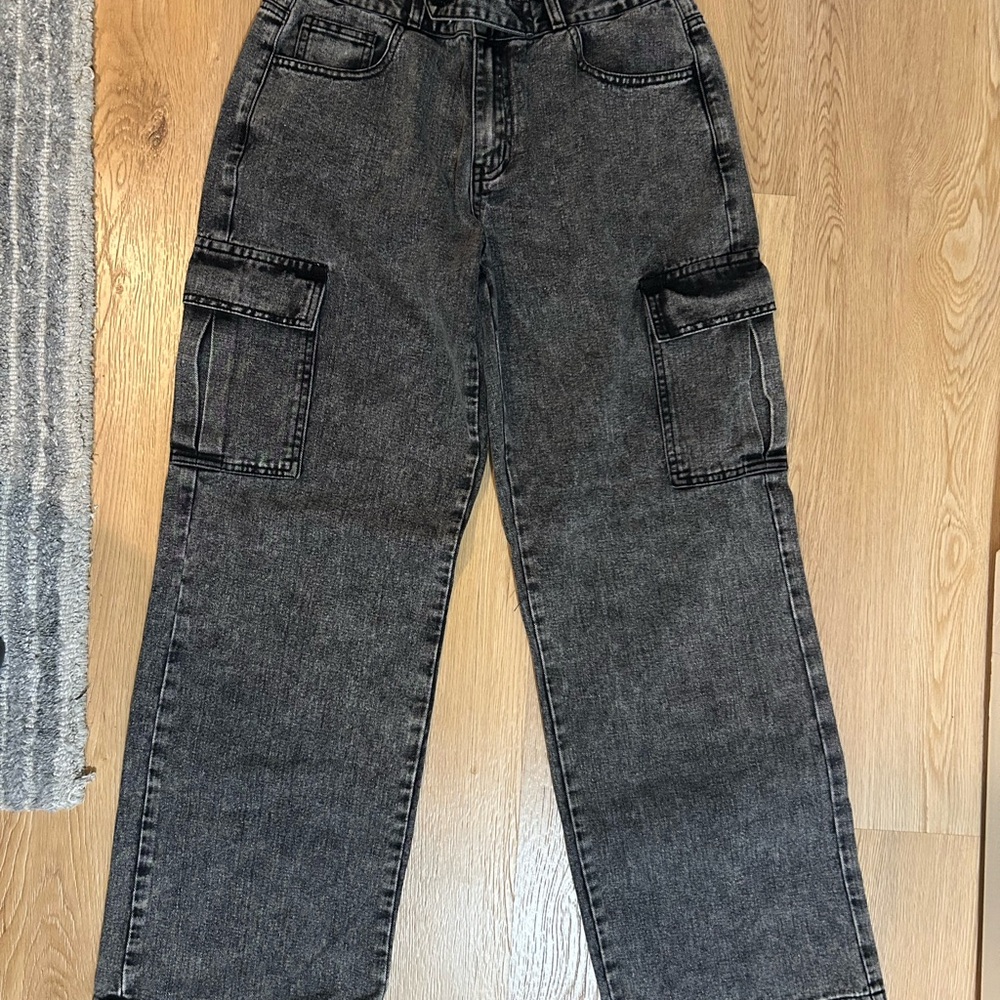 Black Denim Cargo Pants